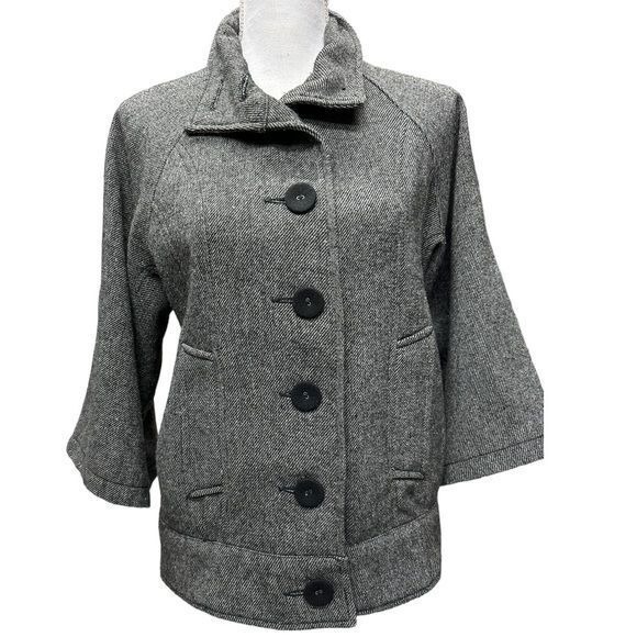 Anthropologie BB Dakota Women's Black Tweed Short Wool Blend Jacket Size M Warm - Picture 2 of 11